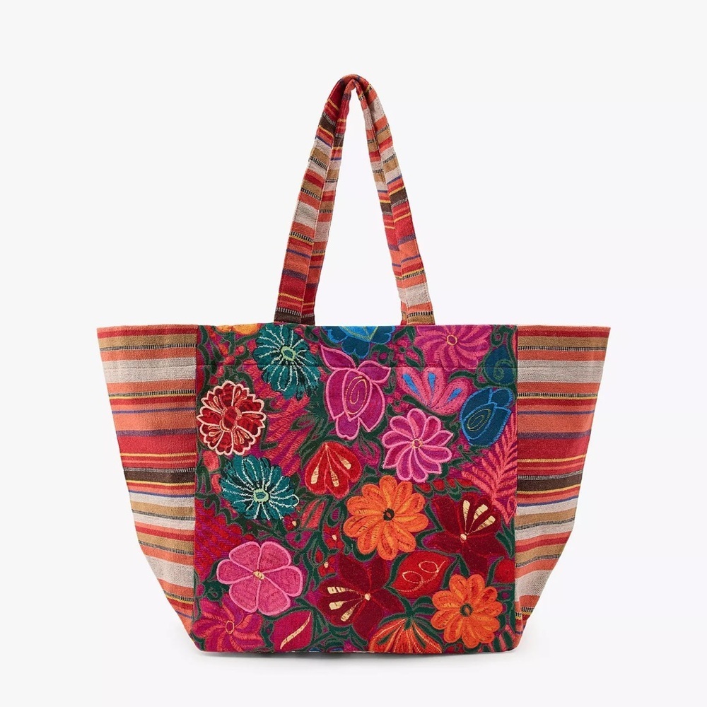zara Floral Embroidered flower shopper Tote Bag - Multicolor NWT